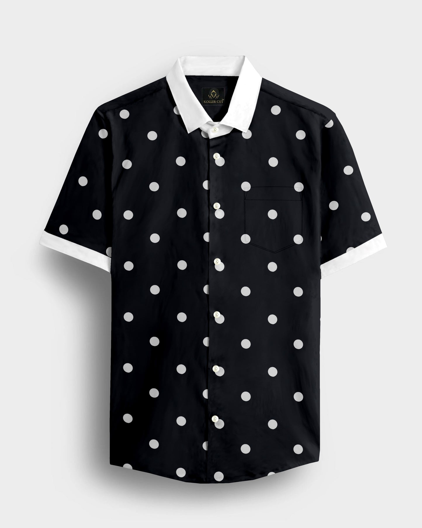 Cumin Black and Silk White Polka Dots Printed Designer Cotton Shirt