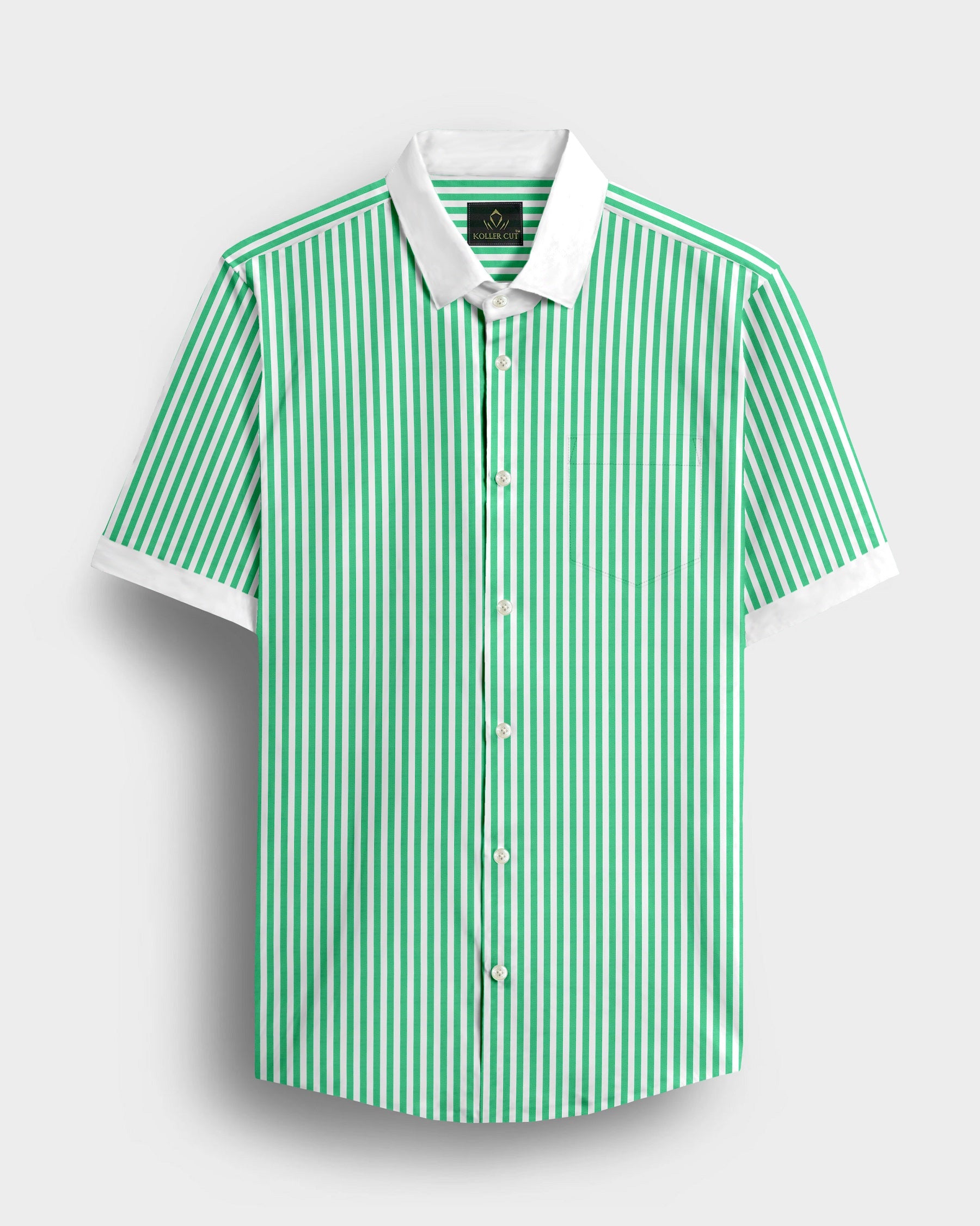 White and Zephyr Green Candy Stripes Designer Cotton Shirt