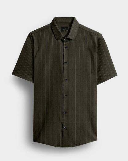 Cypress Green and Olive Green Pinstripes Oxford Cotton Shirt