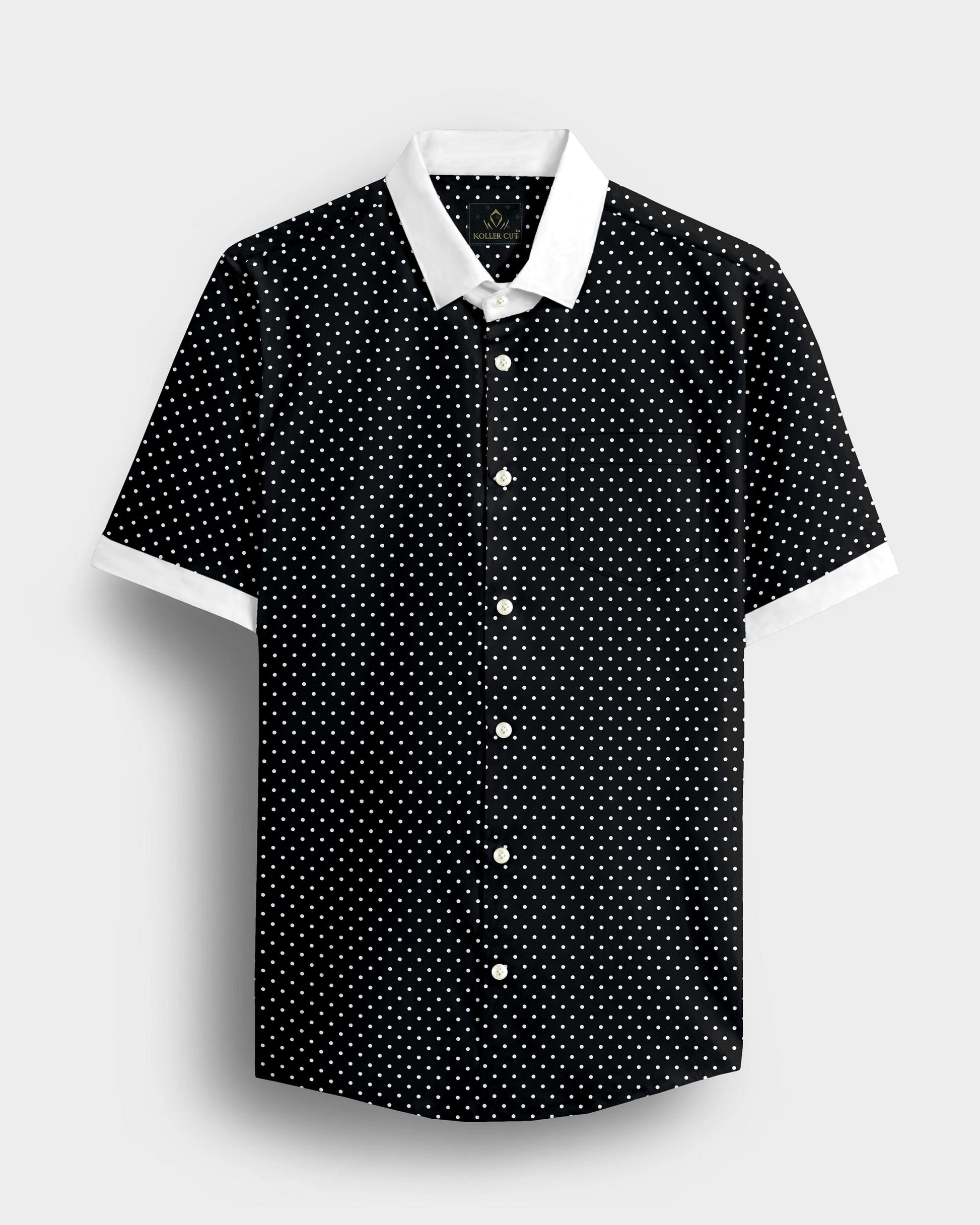Carbon Black and White Polka Dots Printed Designer Cotton Shirt