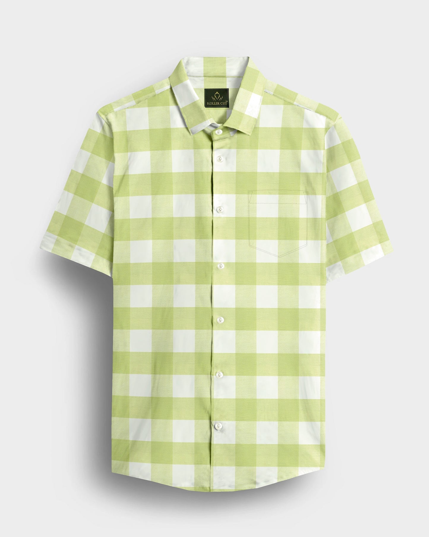 Chameleon Green and Moon White Buffalo Checks Oxford Cotton Shirt