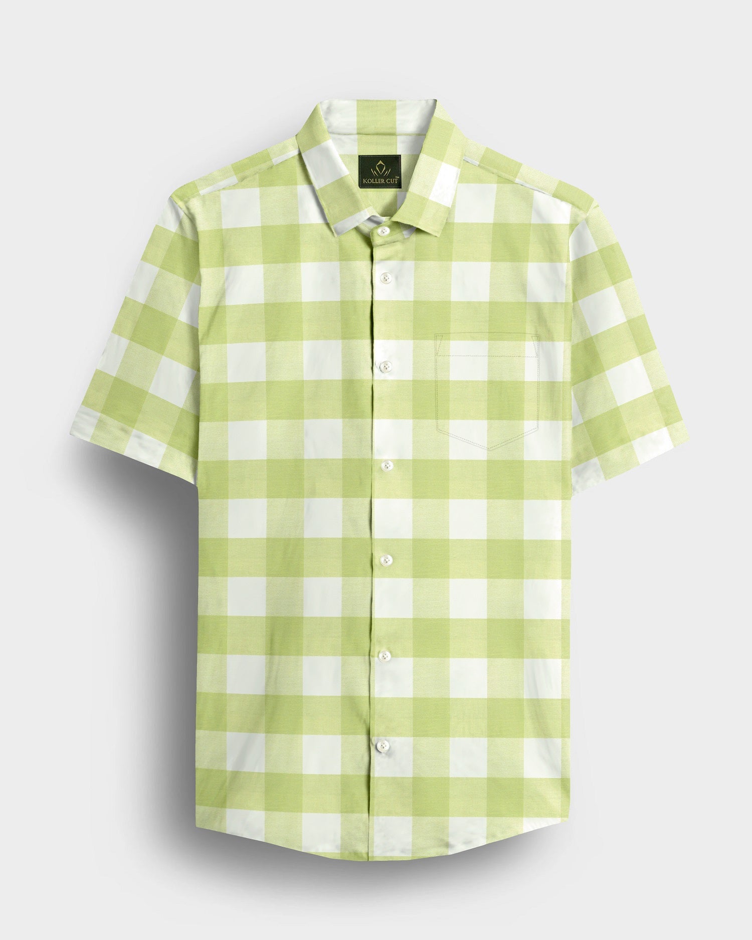 Chameleon Green and Moon White Buffalo Checks Oxford Cotton Shirt
