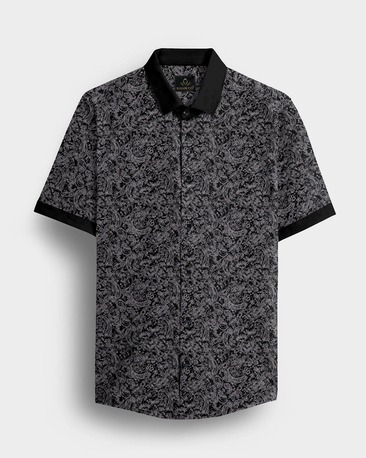 Carbon Black and Meteorite Grey Paisley Pattern Printed Designer Giza Cotton Shirt