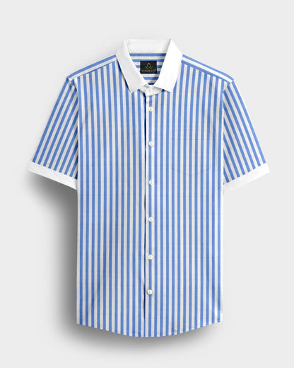 Robbia Blue And Milky White Stripes Oxford Structured Designer Cotton Shirt