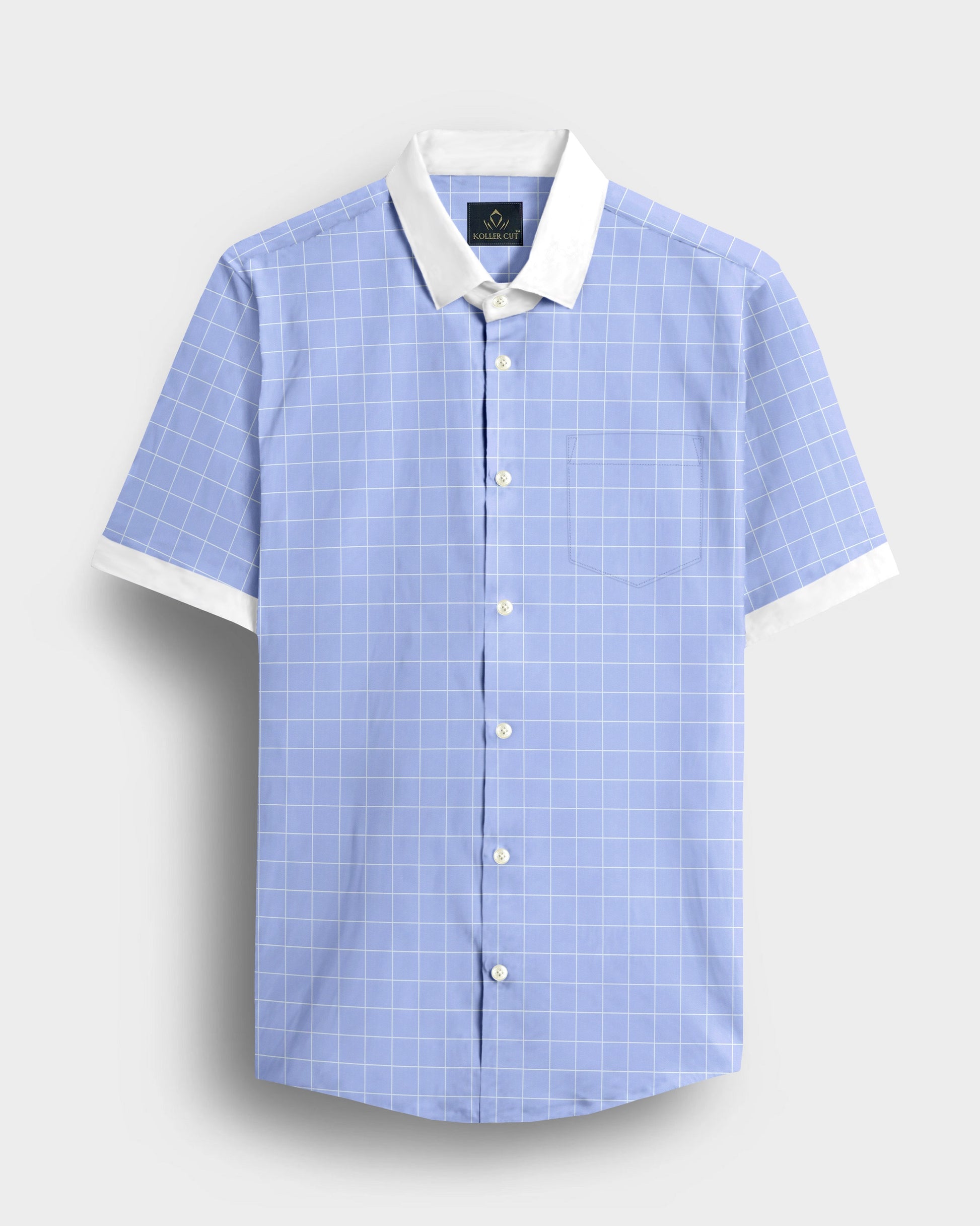 Omphalodes Blue and Salt White Graph Checks Designer Cotton Shirt
