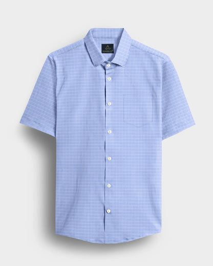 Hawkes Blue and Snow White Checks Cotton Shirt