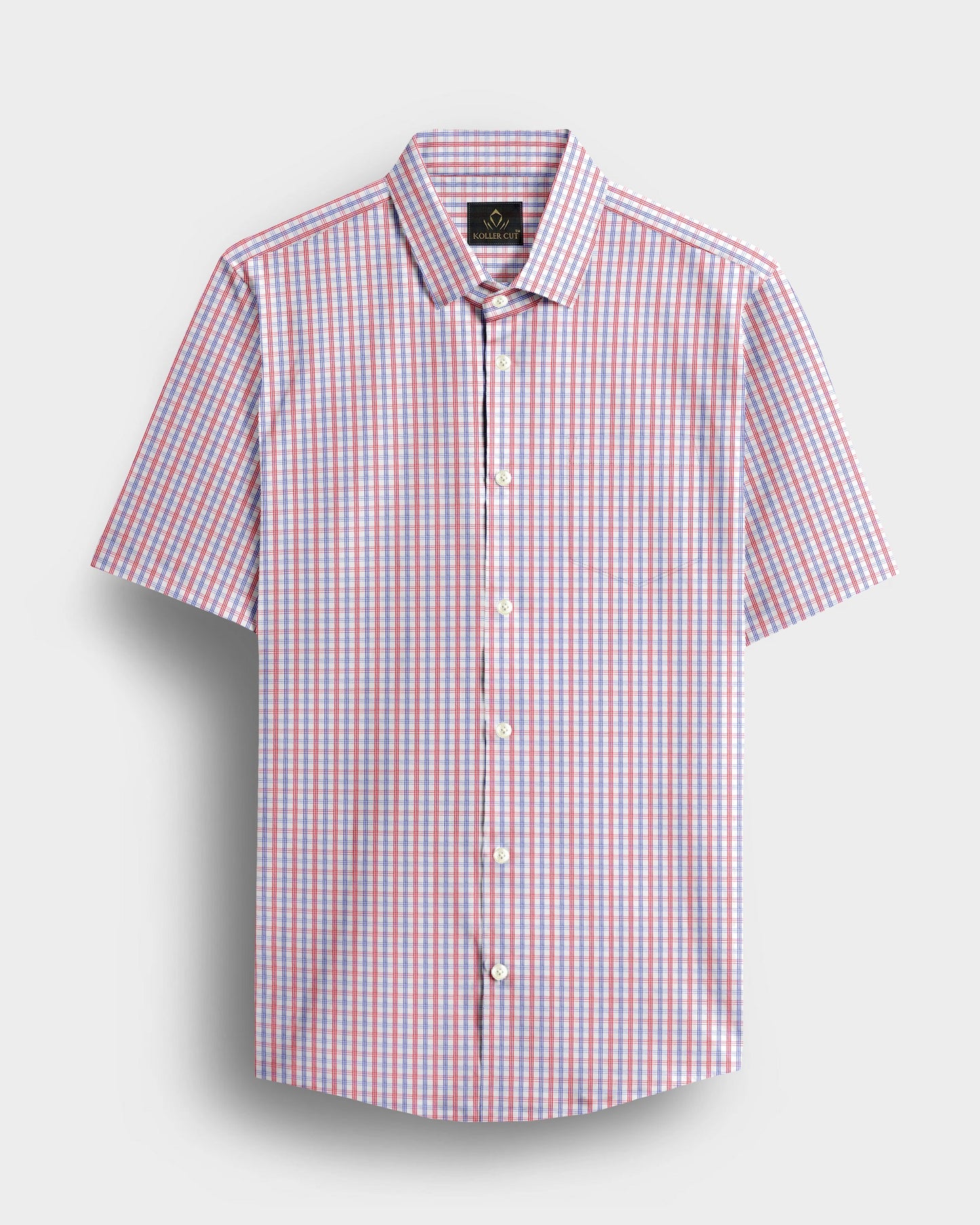 White with Rooibos Red and Lichen Blue Checks Cotton Shirt