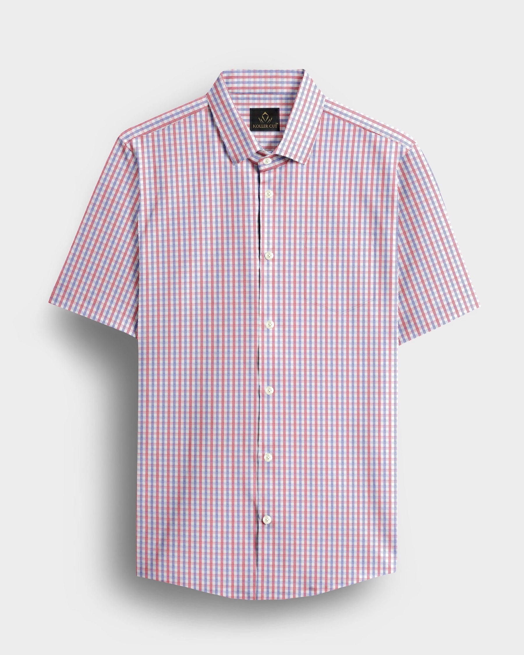 White with Rooibos Red and Lichen Blue Checks Cotton Shirt