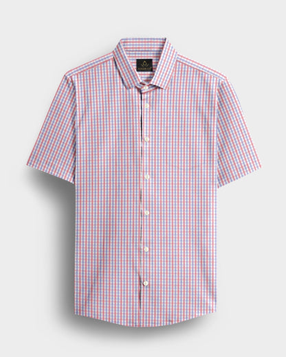 White with Rooibos Red and Lichen Blue Checks Cotton Shirt