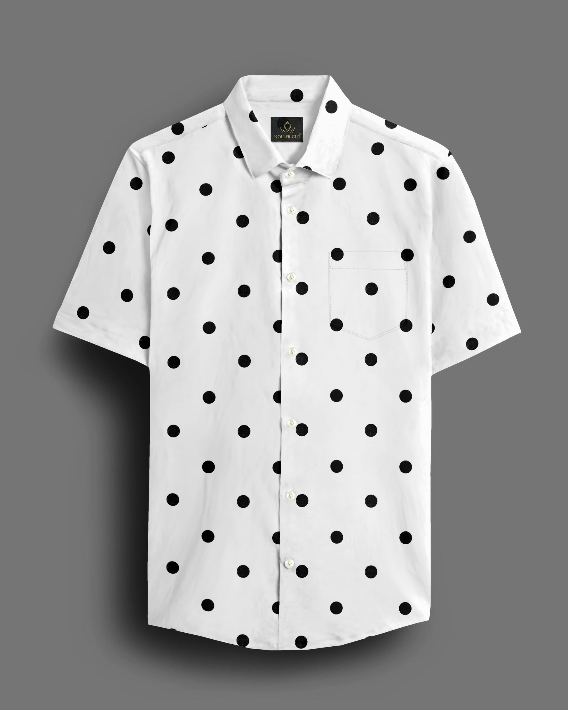 Wisteria White and Sable Black Polka Dots Printed Cotton Shirt