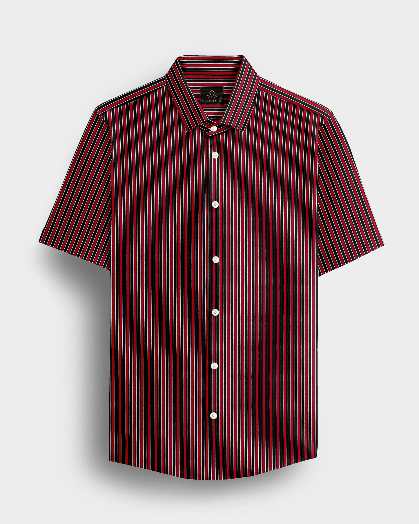 Fiery Red and Jade Black Regimental Stripes Cotton Shirt