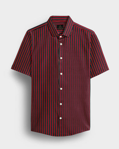 Fiery Red and Jade Black Regimental Stripes Cotton Shirt