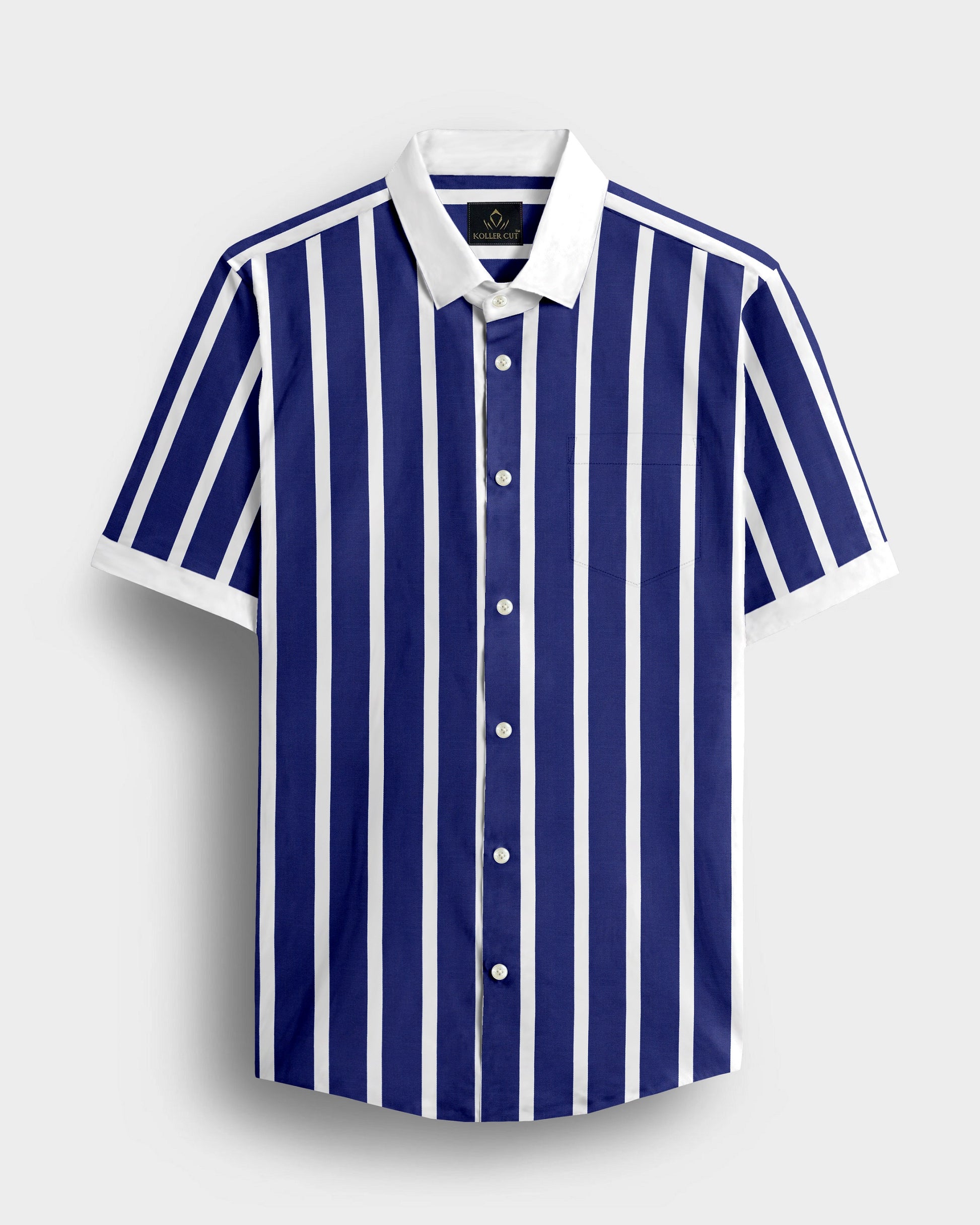 Regal Blue with White Wide Chalk Stripes Designer Cotton Shirt