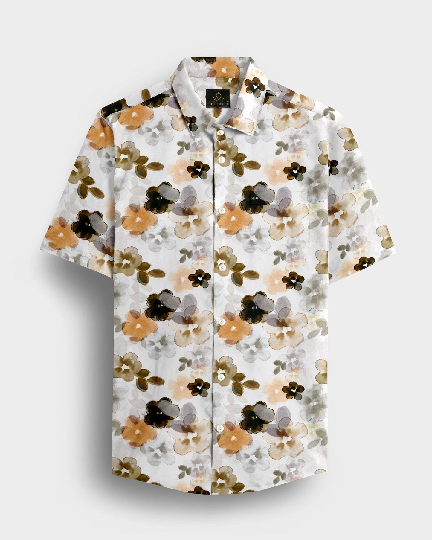 Bright White With Lark Yellow and Kombu Green Hibiscus Flowers Printed Cotton Linen Shirt