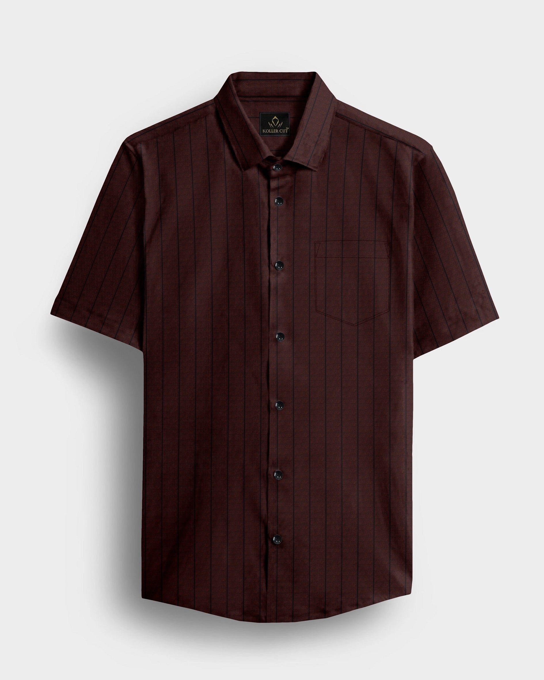 Oxblood Red and Raven Black Pinstripes Oxford Cotton Shirt
