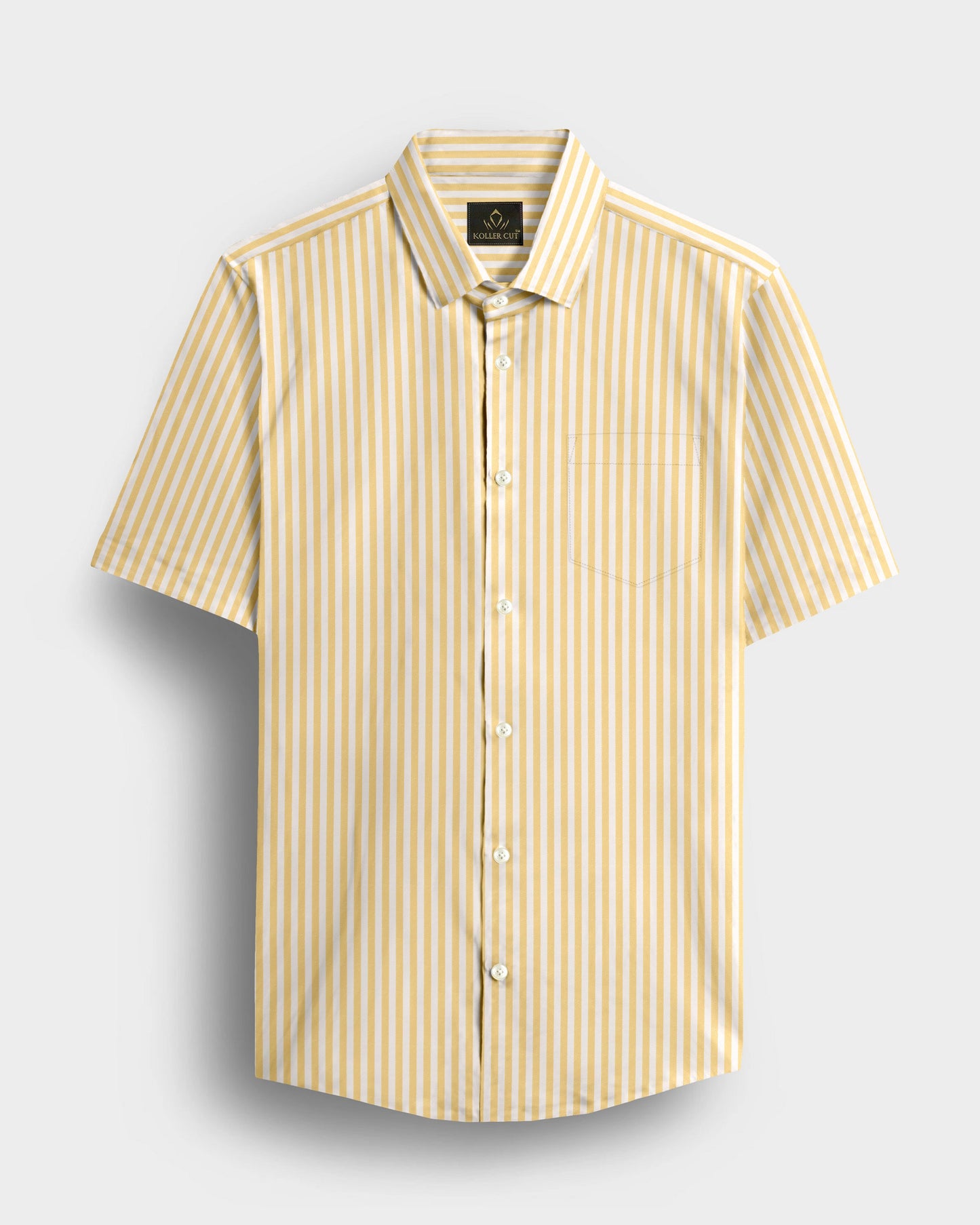 White and Cornsilk Yellow Candy Stripes Oxford Cotton Shirt