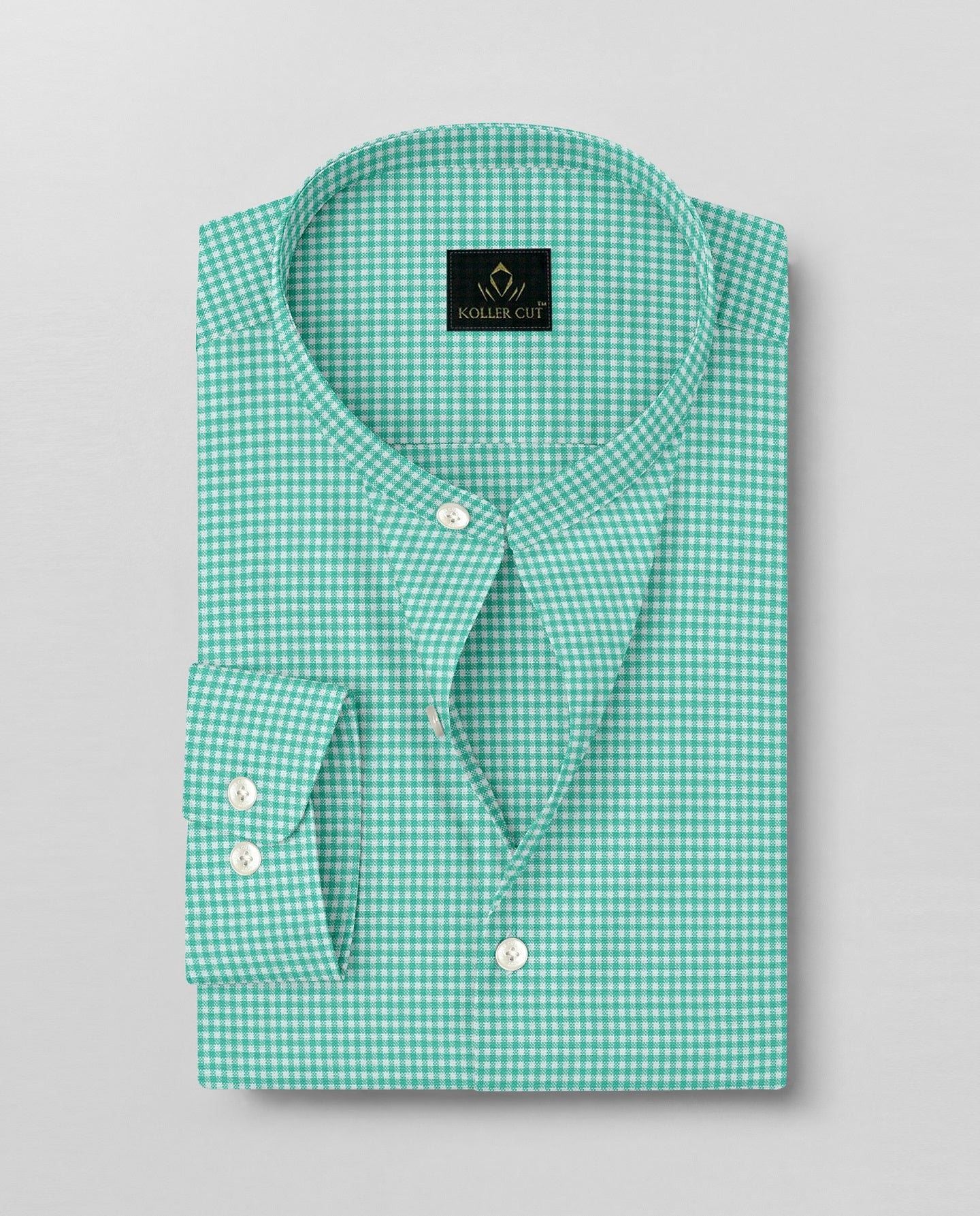 White and Aruba Blue Gingham Checks Mandarin collar Cotton Shirt