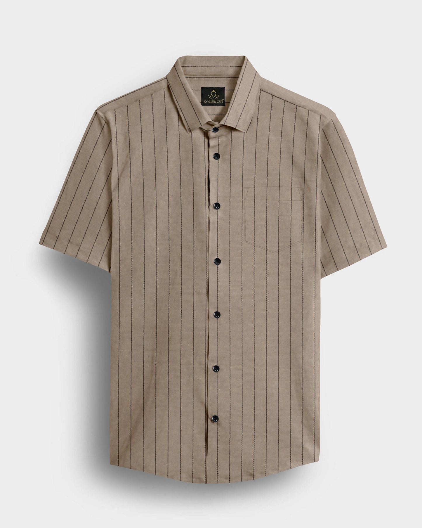 Seedpearl Beige and Raven Black Altered Broken Stripes Oxford Cotton Shirt