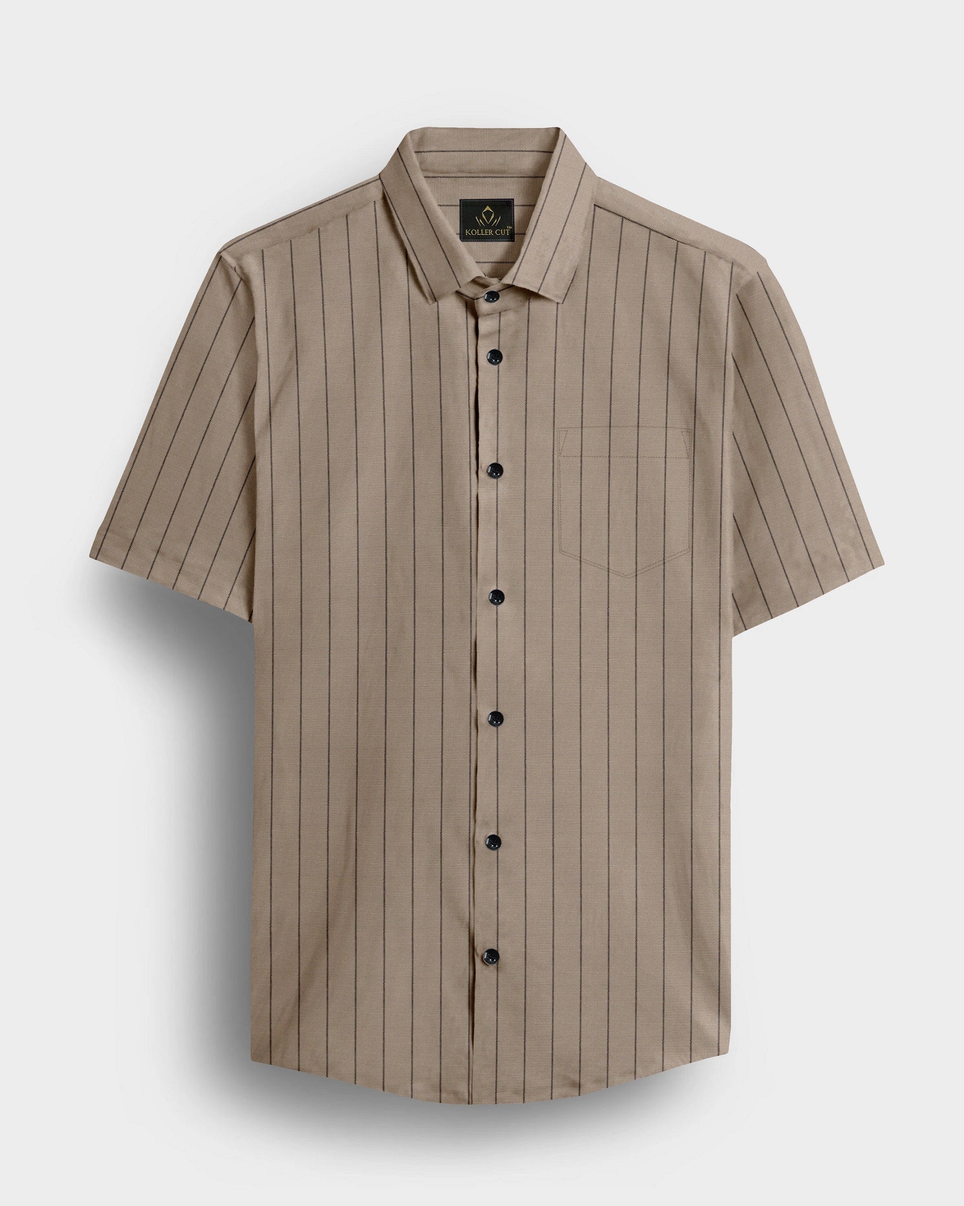 Seedpearl Beige and Raven Black Altered Broken Stripes Oxford Cotton Shirt