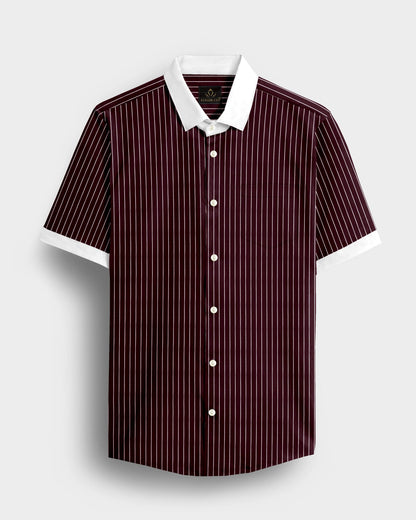 Cordovan Red and Salt White  Pinstripes Designer Cotton Shirt