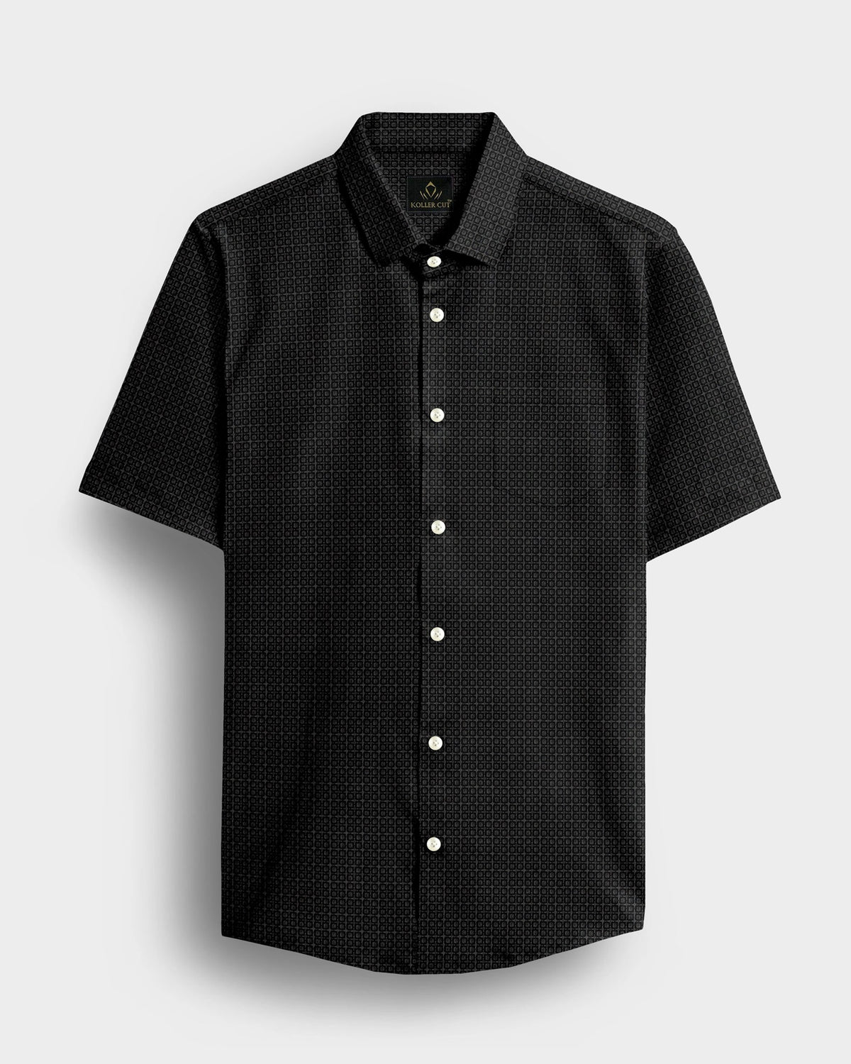 Caribou Grey and Jade Black Square Check 2 Ply Giza Cotton Shirt