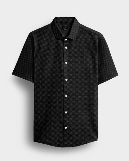 Caribou Grey and Jade Black Square Check 2 Ply Giza Cotton Shirt