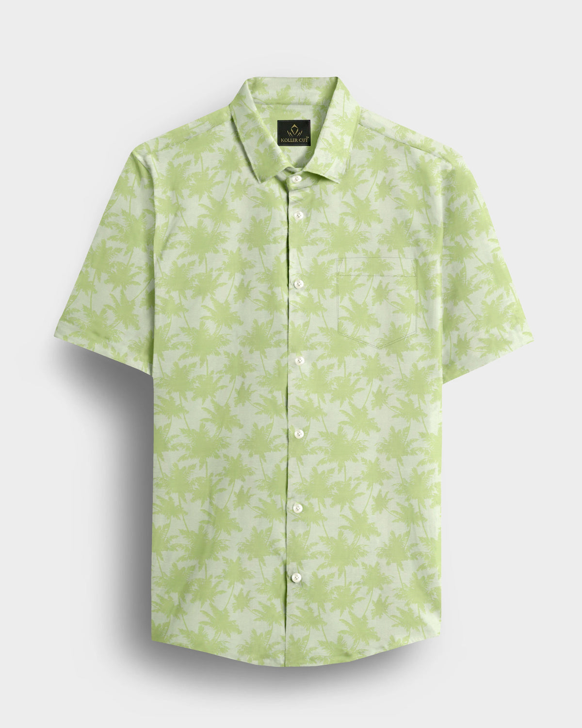 Limeade Green and Chardonnay Green Maple Leaf Jacquard Printed Giza Cotton Shirt
