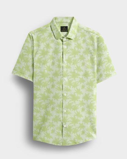 Limeade Green and Chardonnay Green Maple Leaf Jacquard Printed Giza Cotton Shirt