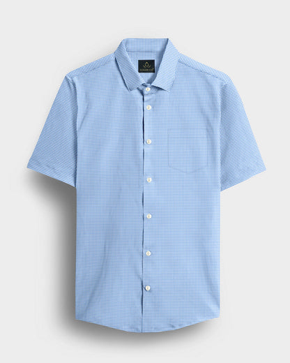 Prescot Sky Blue and White Ninja Kunai Star Shuriken Printed Cotton Shirt