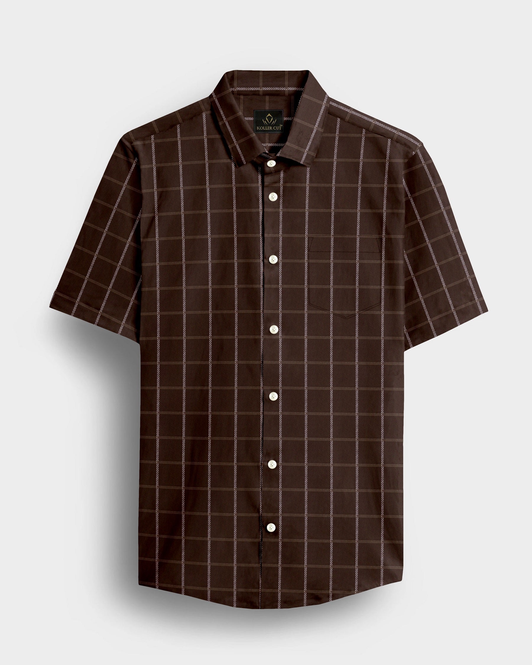 Carob Brown with White and Argan Brown Dash Checks Cotton Shirt