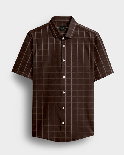 Carob Brown with White and Argan Brown Dash Checks Cotton Shirt