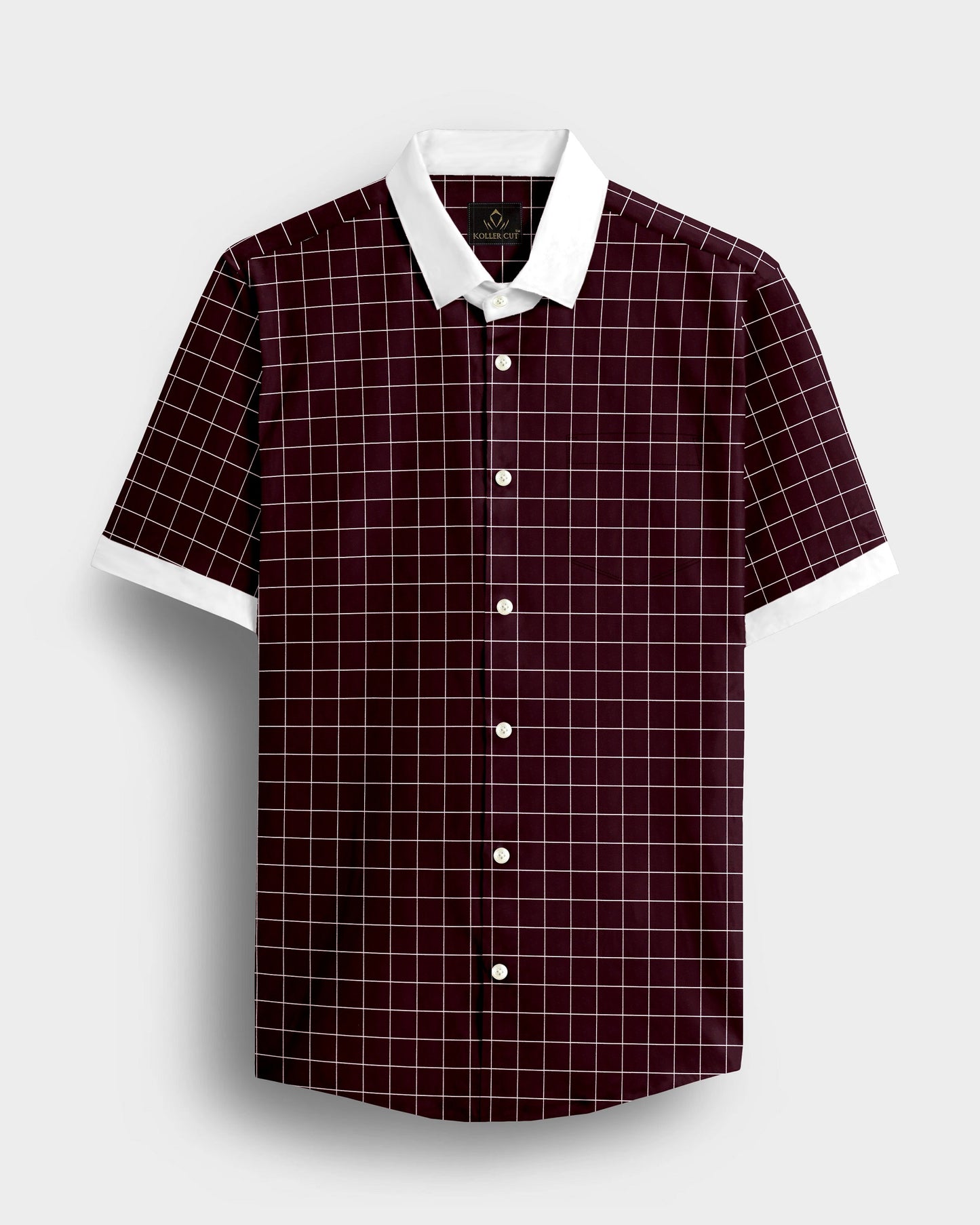 Aubergine Maroon and Salt White Graph Checks Designer Cotton Shirt