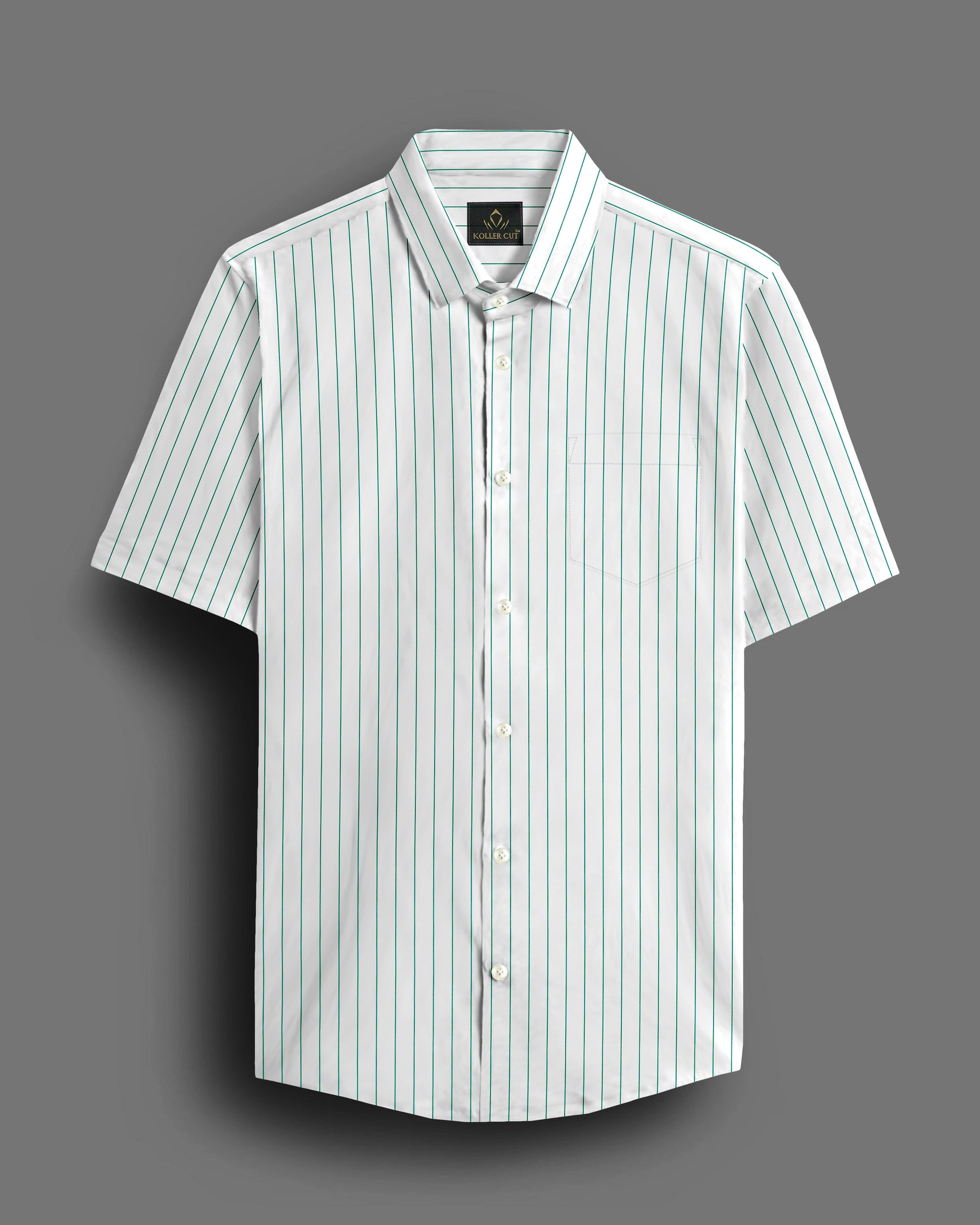 White and Amazon Green Pin Stripes Cotton Shirt