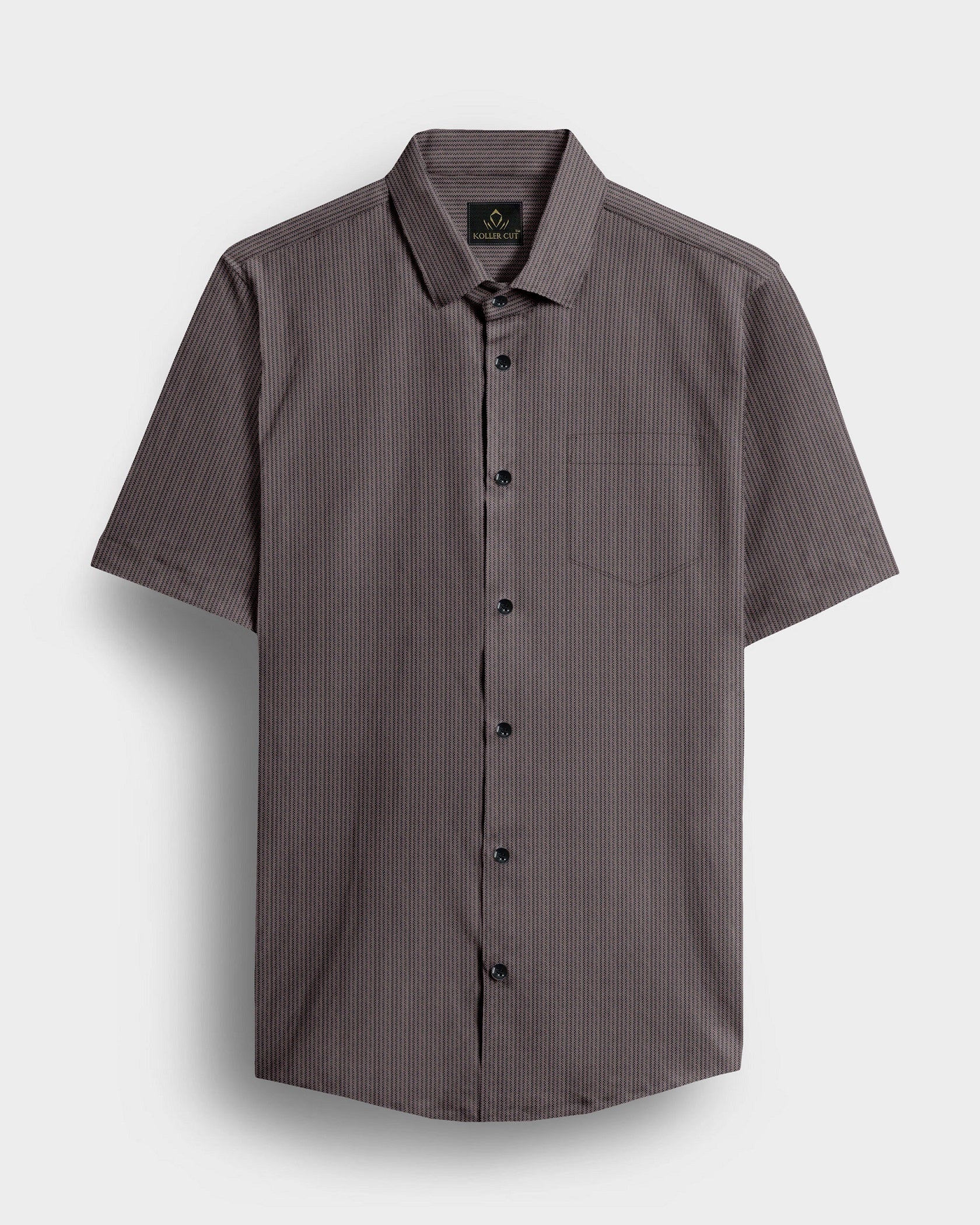 Jaspillite Brown and Coal Black Herringbone Stripes Oxford Cotton Shirt