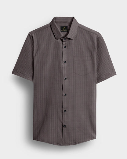 Jaspillite Brown and Coal Black Herringbone Stripes Oxford Cotton Shirt