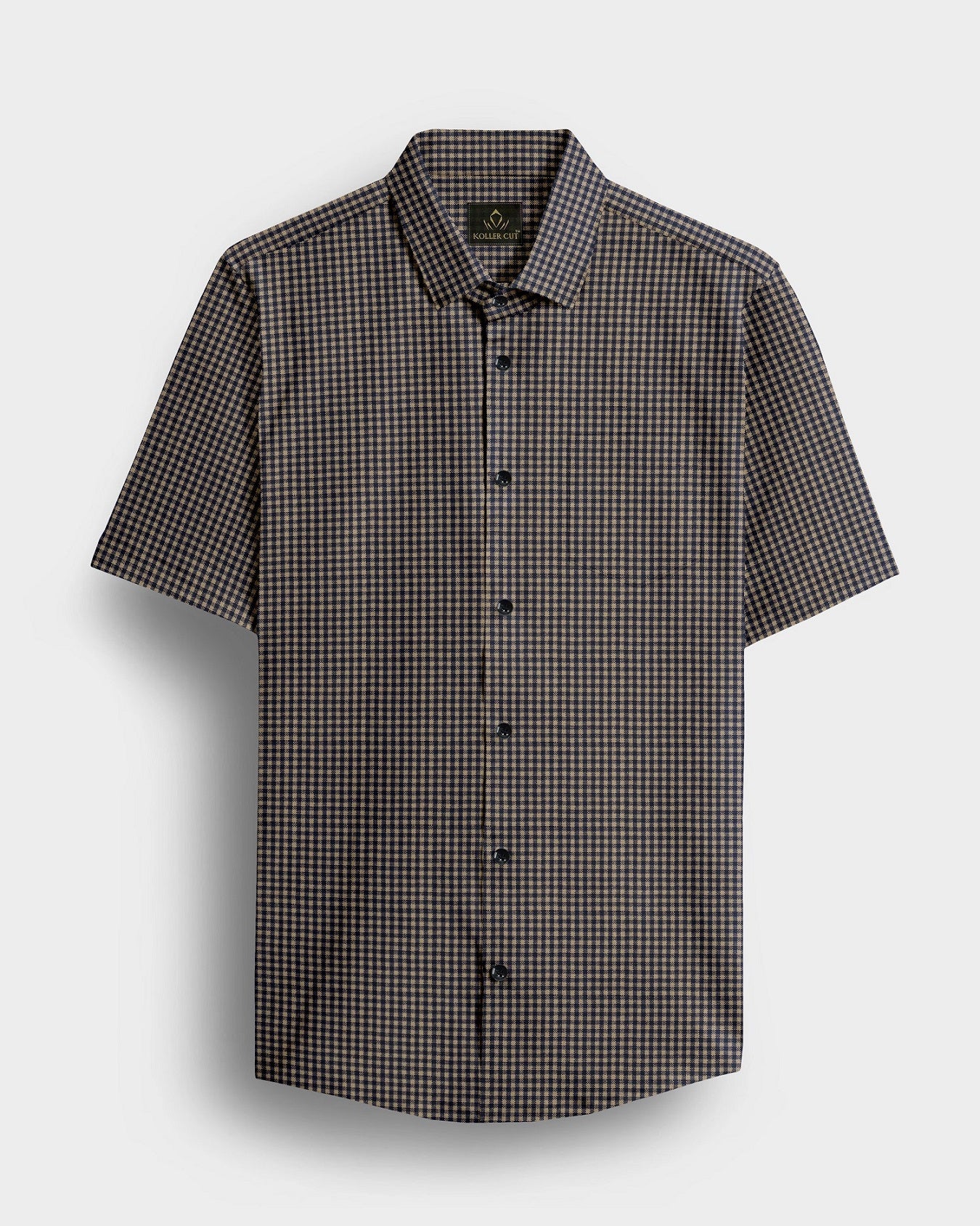 British Khaki and Midnight Blue Gingham Cotton Shirt