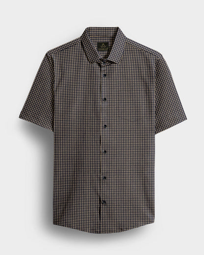 British Khaki and Midnight Blue Gingham Cotton Shirt