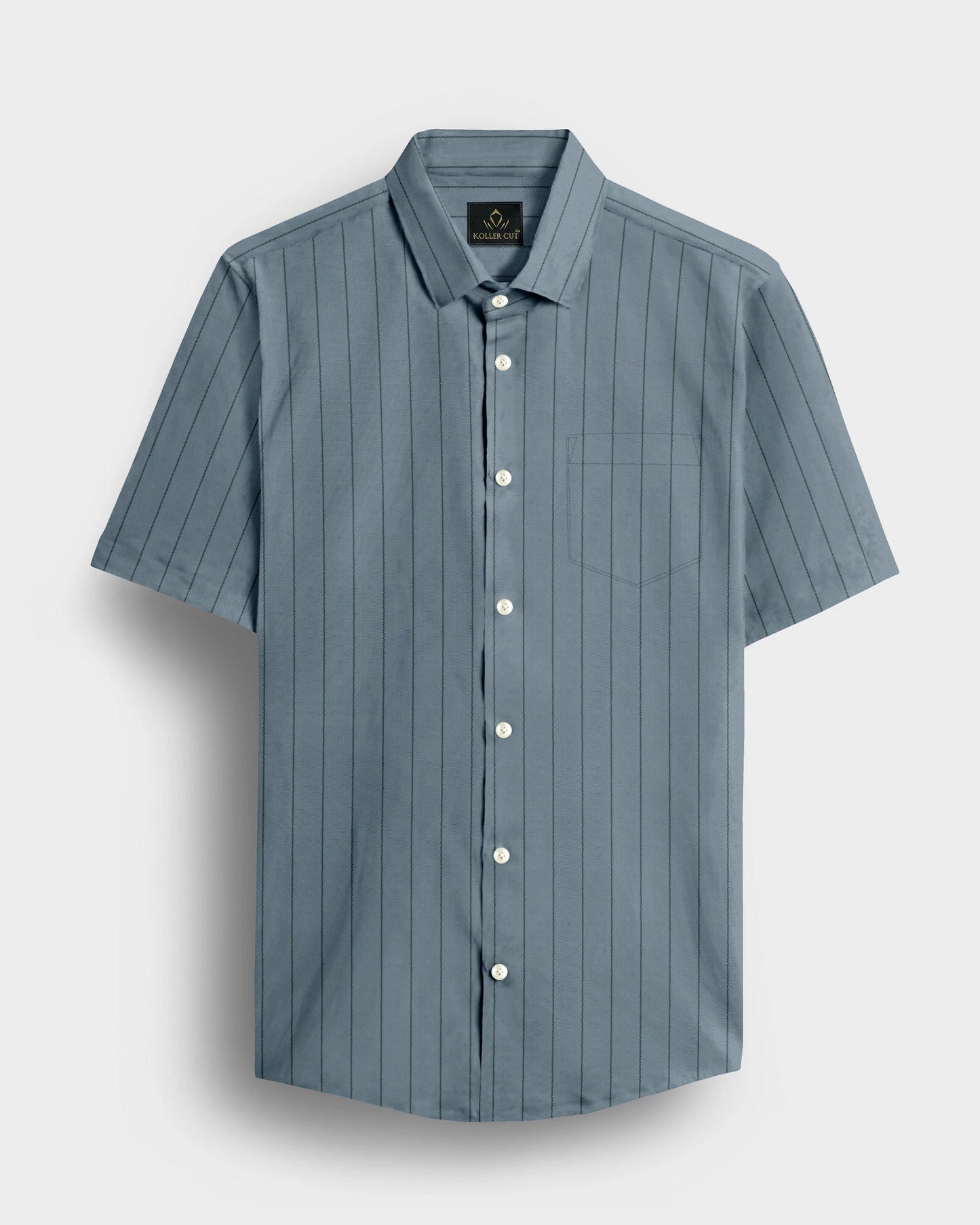 Apatite Blue and Pine Green Altered Broken Stripes Oxford Cotton Shirt