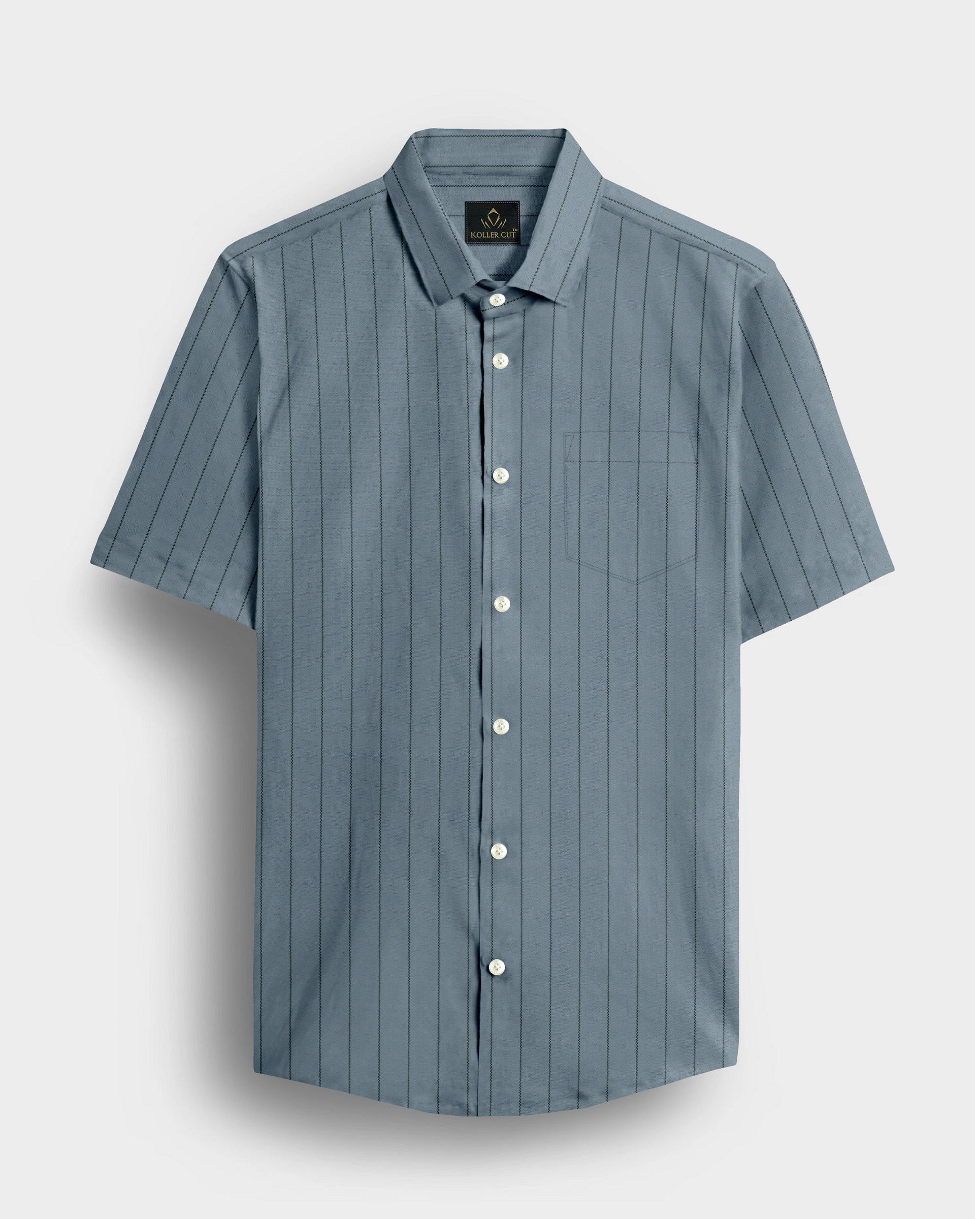 Apatite Blue and Pine Green Altered Broken Stripes Oxford Cotton Shirt