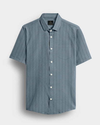 Apatite Blue and Pine Green Altered Broken Stripes Oxford Cotton Shirt