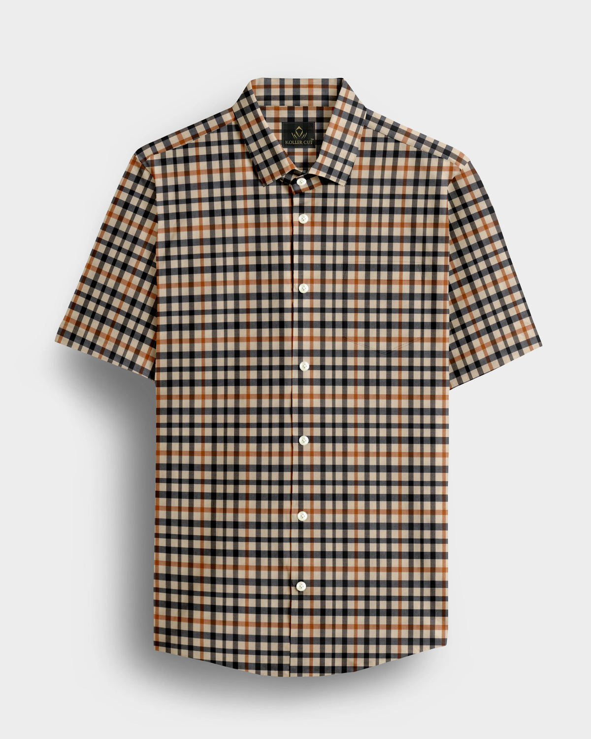 Cornhusk Cream with Black and Tangerine Orange Gun Club Checks 2 Ply Giza Cotton Shirt