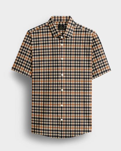 Cornhusk Cream with Black and Tangerine Orange Gun Club Checks 2 Ply Giza Cotton Shirt