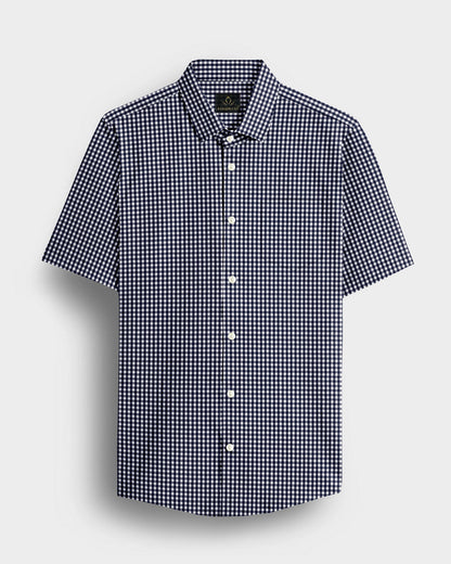 Berryblue and Porcelain White Gingham Checks Cotton Shirt