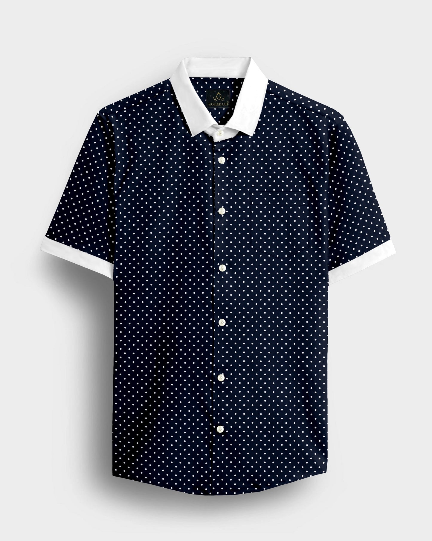 Sodalite Blue and Snow White Polka Dots Printed Designer Cotton Shirt