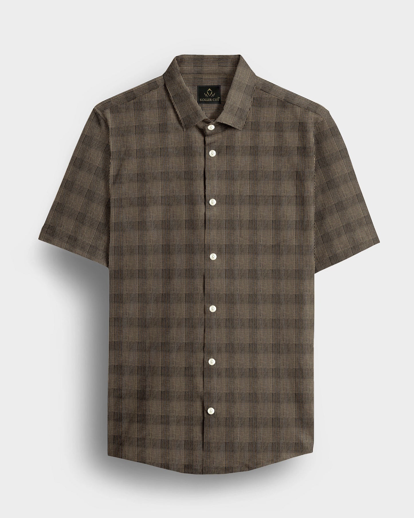 Brass Brown and Caviar Black Jacquard Checks Egyptian Giza Cotton Shirt