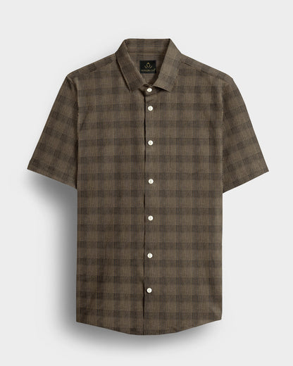 Brass Brown and Caviar Black Jacquard Checks Egyptian Giza Cotton Shirt
