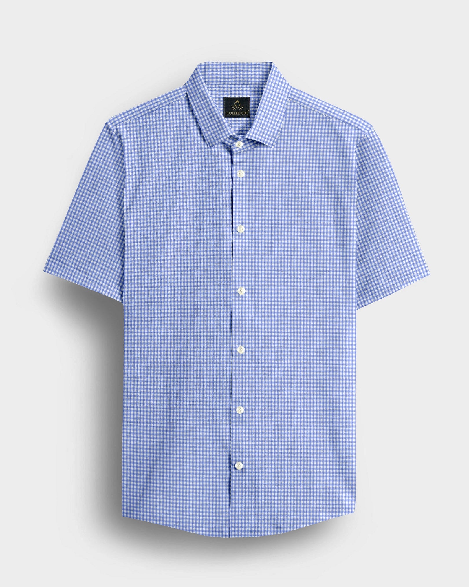 Neptune Blue and White Gingham Checks Cotton Shirt