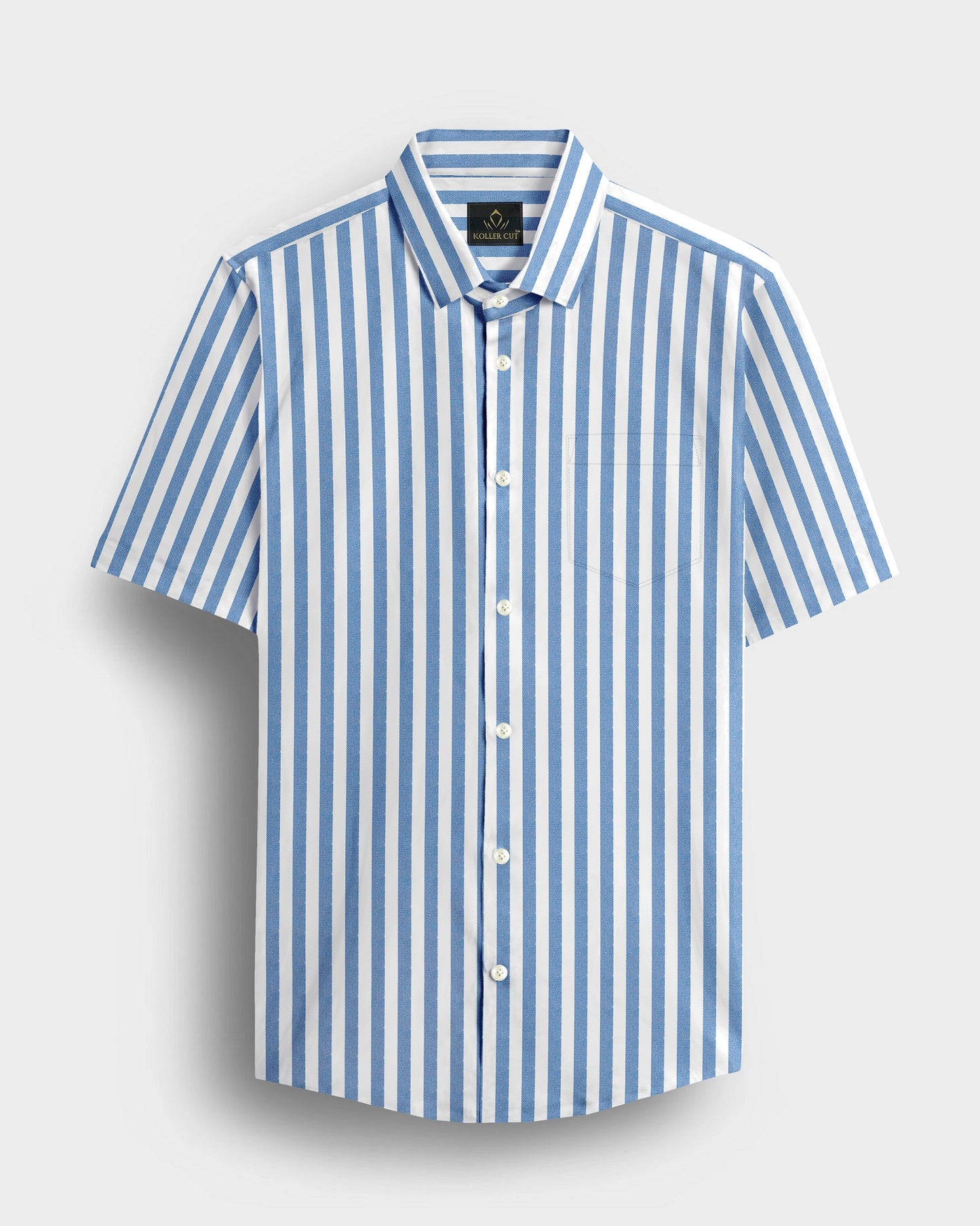 White and Danube Blue Chalk Stripes Oxford Cotton Shirt