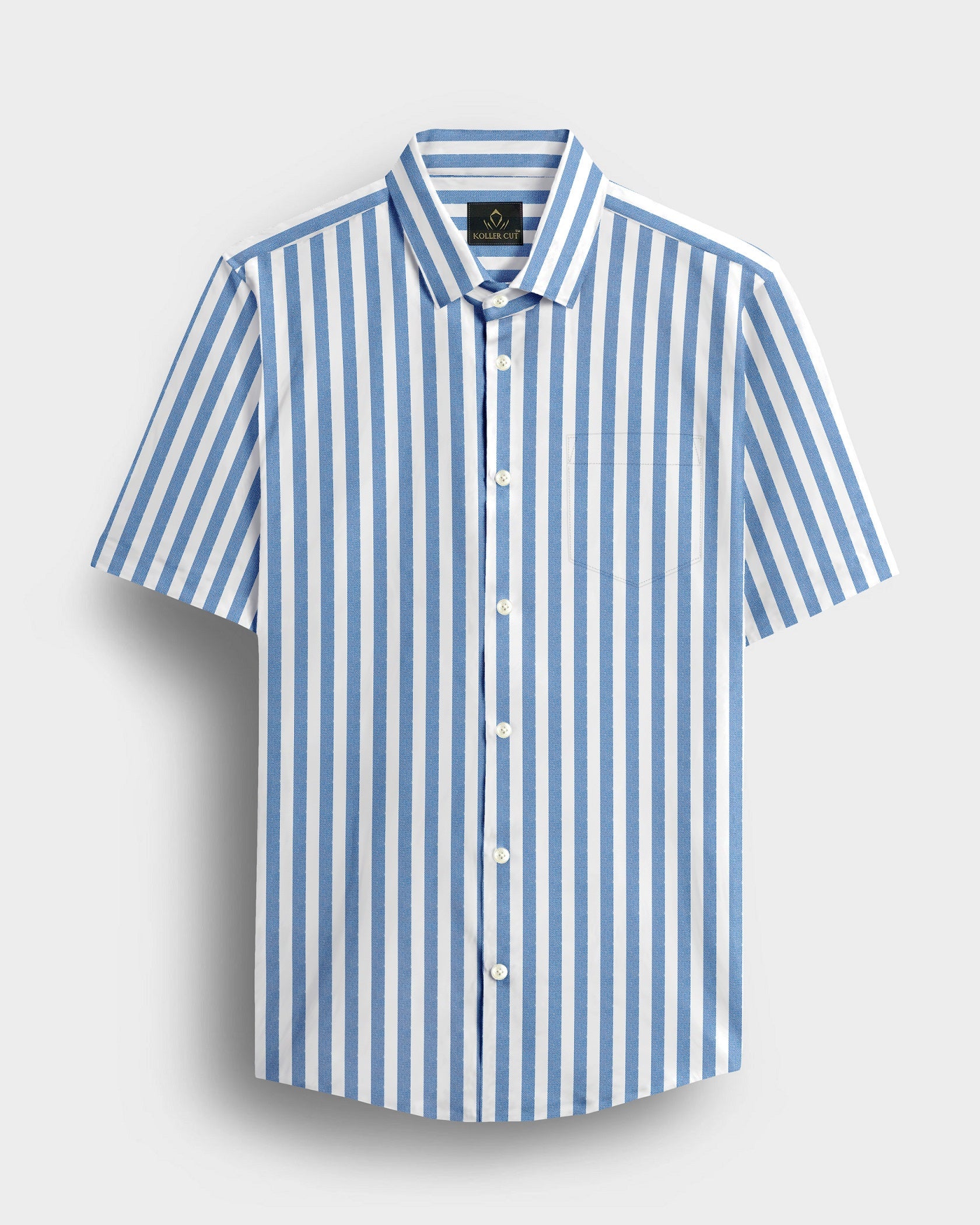 White and Danube Blue Chalk Stripes Oxford Cotton Shirt