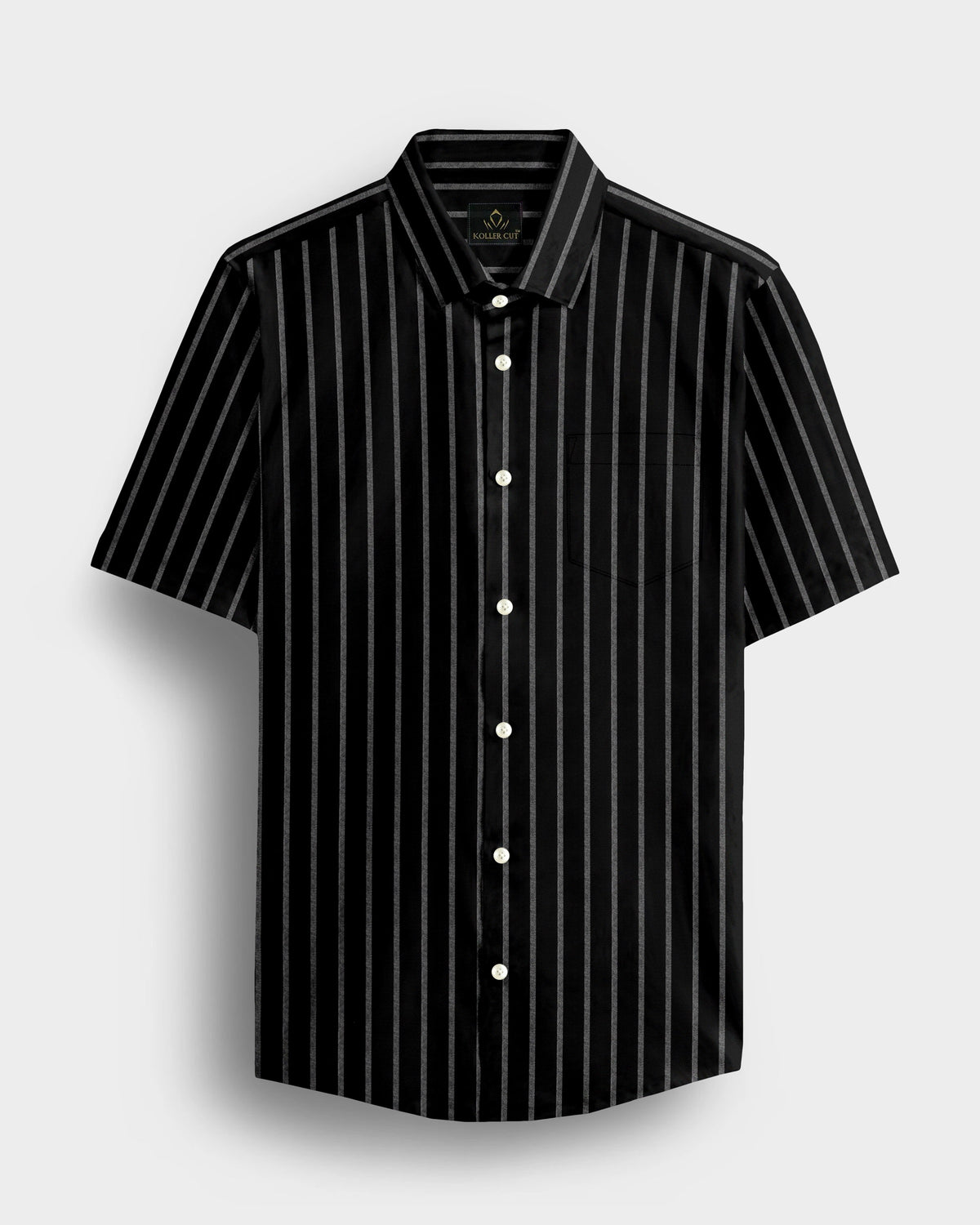 Opal Black and Flash White Chalk Stripes Oxford Cotton Shirt